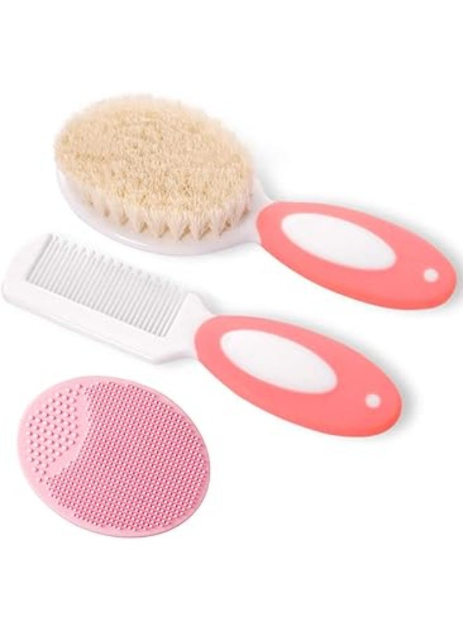 CHICCO Baby Hair Brush and Comb Set for Newborns & Toddlers | Natural Soft Goat Bristles | Ideal for Cradle Cap | Perfect Baby Registry Gift (Pink) - Image 1